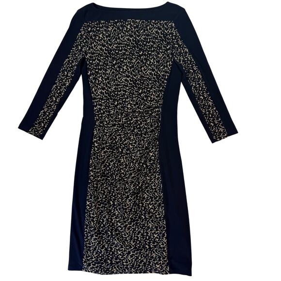 Lauren Ralph Lauren Bodycon Dress Size 4 Navy Tan Animal Print Stretch Cocktail - Picture 4 of 7
